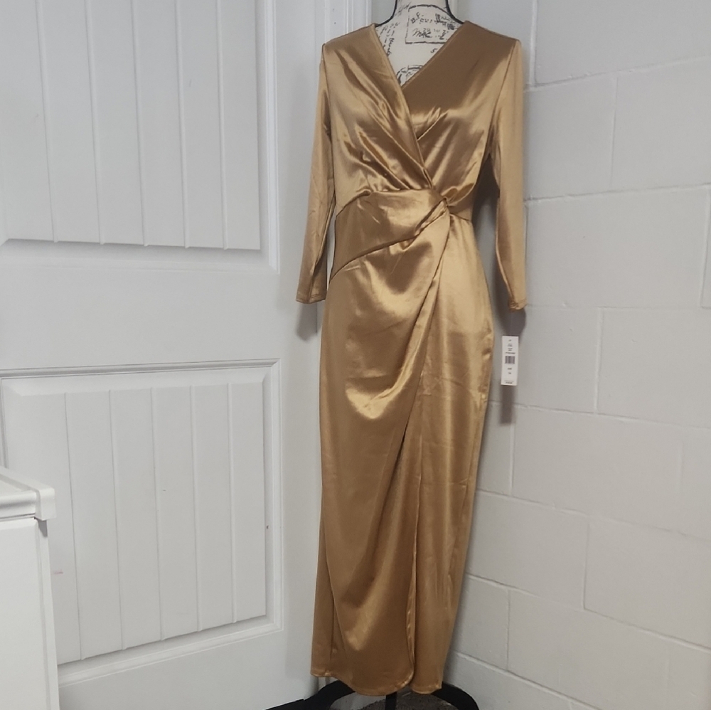JM Studio Size 14 Elegant Gold Wrap-style Maxi Dress - Picture 2 of 5